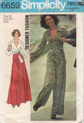 6659 SIMPLICITY 1974 WRAP TIE TOP, LONG FLARE SKIRT, WIDE PANTS PATTERN 10